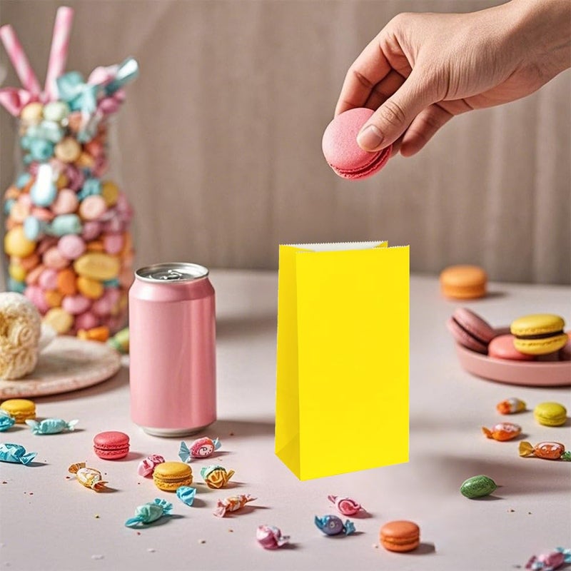 KEYYOOMY Mini Yellow Paper Bags Yellow Party Goodie Bags Small Party Favor Bag Paper Lunch Bag (100 CT, 3.5 X 2.4 X 7.1 In) - Image 5